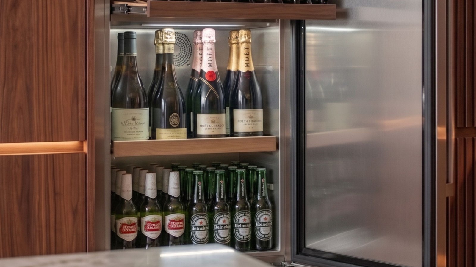 120 latas ou 72 long necks + garrafas de champanhe em pé